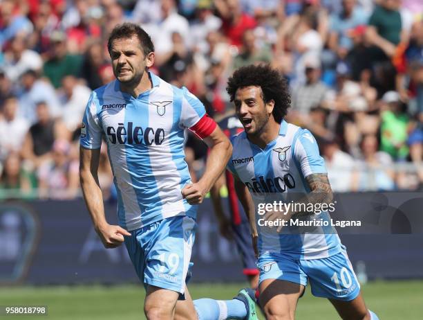 Senad Lulic of Lazio celebrates after scoring his team's opening goal during the serie A match between FC Crotone and SS Lazio at Stadio Comunale...