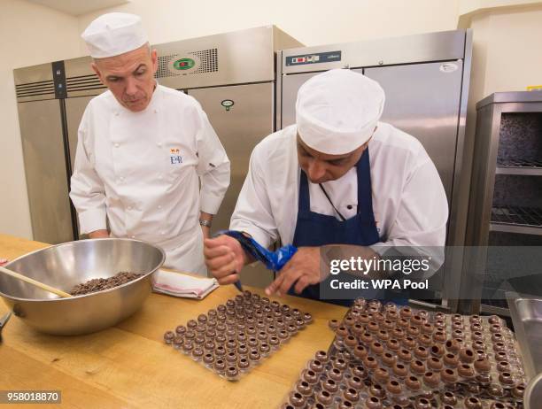 Royal Palaces head chef Mark Flanagan and Pastry chef Selwyn Stoby begin preparations for the wedding banquet for the marriage ceremony of Prince...