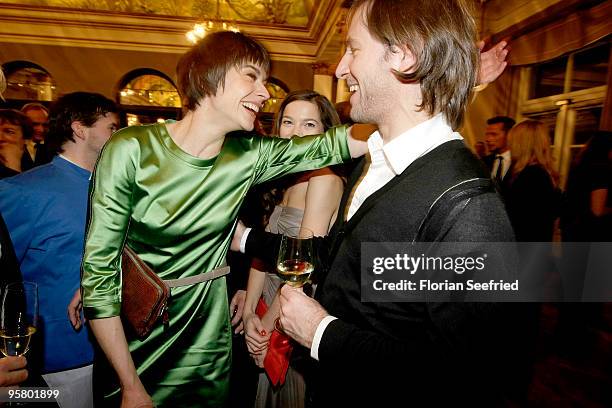 Actress Christiane Paul and director Florian Gallenberger attend the afterparty of the Bavarian Movie Award 2010 at the Prinzregententheater on...