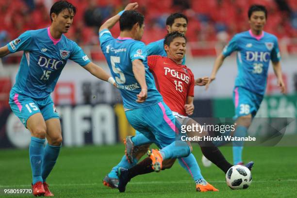 Kazuki Nagasawa of Urawa Red Diamonds in action during the J.League J1 match between Urawa Red Diamonds and Sagan Tosu at Saitama Stadium on May 13,...