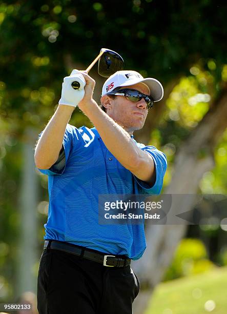 Nick O'Hern of Australia hits a drive during the second round of the Sony Open in Hawaii held at Waialae Country Club on January 15, 2010 in...