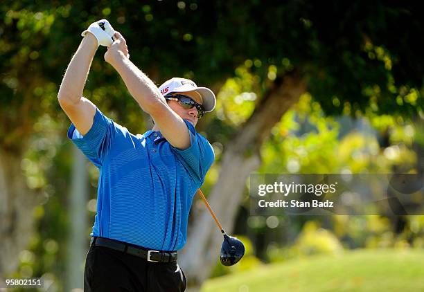 Nick O'Hern of Australia hits a drive during the second round of the Sony Open in Hawaii held at Waialae Country Club on January 15, 2010 in...