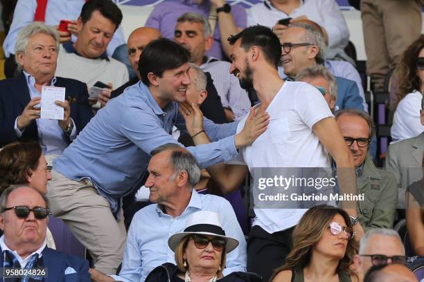 Marco Astori brother of Davide Astori and Dario Nardella mayor of Florence during the serie A match between ACF Fiorentina and Cagliari Calcio at...