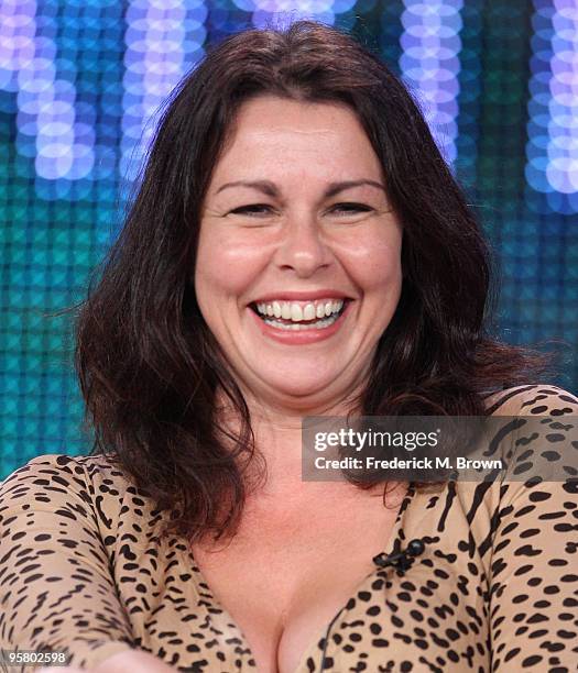 Actress Julie Graham of the television show "Survivors" speaks during the BBC portion of The 2010 Winter TCA Press Tour at the Langham Hotel on...