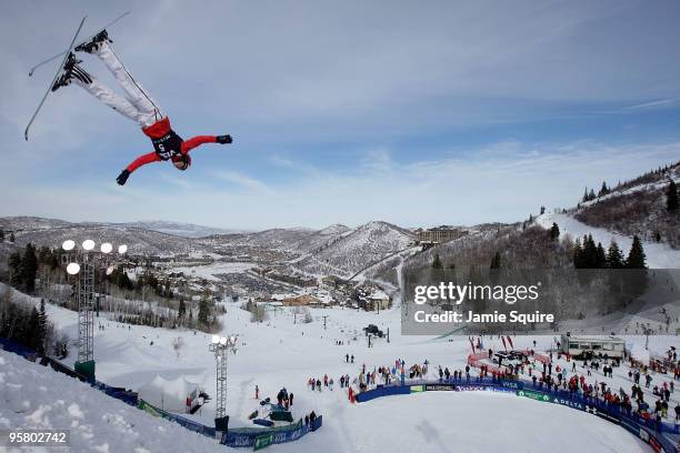 Evelyne Leu of Switzerland competes in the Ladies Aerial qualification during the 2010 FIS Freestyle Skiing World Cup on January 15, 2010 in Park...