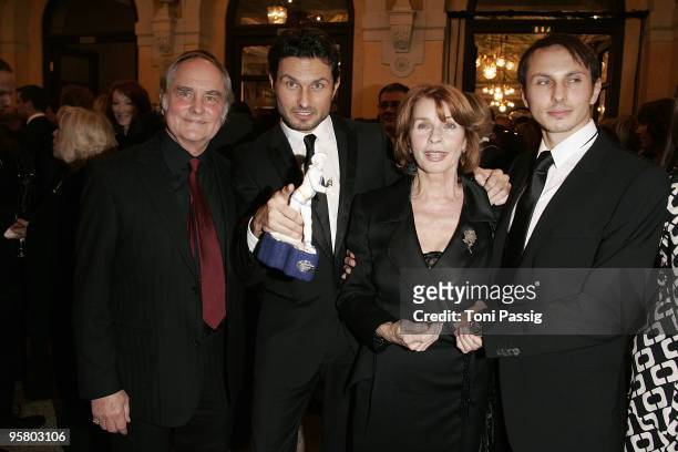Director Michael Verhoeven and son, director Simon Verhoeven and mother, actress Senta Berger and son Luca Verhoeven attend the afterparty of the...