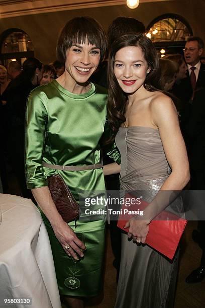 Actress Christiane Paul and actress Hannah Herzsprung attend the afterparty of the Bavarian Movie Award at Prinzregententheater on January 15, 2010...