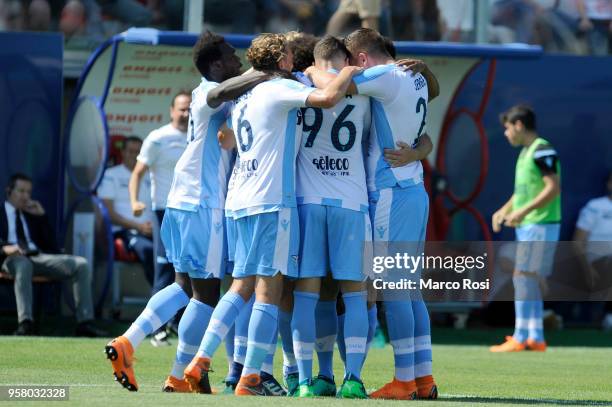 Senad Lulic of SS Lazio celebrates a opening gola with his team mates during the serie A match between FC Crotone and SS Lazio at Stadio Comunale...