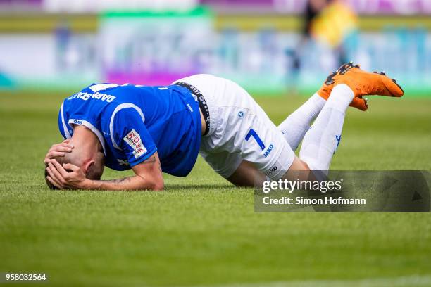 Felix Platte of Darmstadt reacts during the Second Bundesliga match between SV Darmstadt 98 and FC Erzgebirge Aue at Jonathan-Heimes-Stadion am...