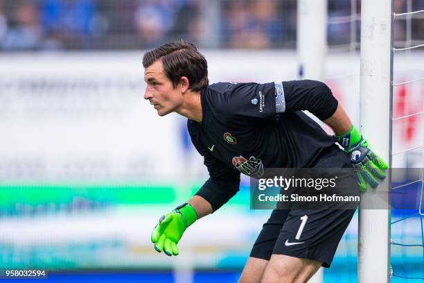 Goalkeeper Martin Maennel of Aue looks on during the Second Bundesliga match between SV Darmstadt 98 and FC Erzgebirge Aue at Jonathan-Heimes-Stadion...