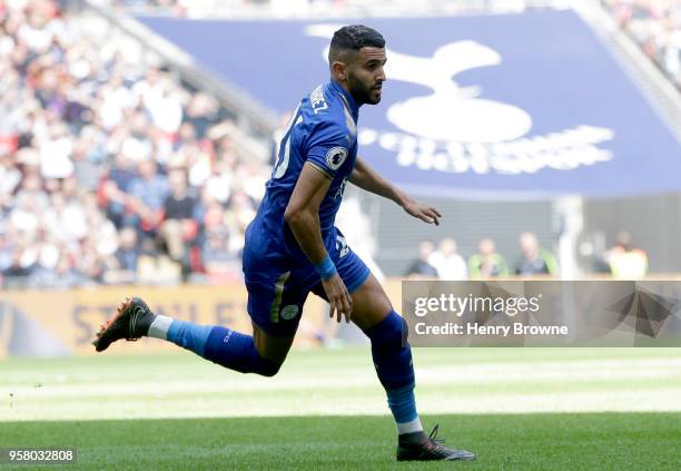 Riyad Mahrez of Leiccester City elbrates after scoring his sides second goal during the Premier League match between Tottenham Hotspur and Leicester...