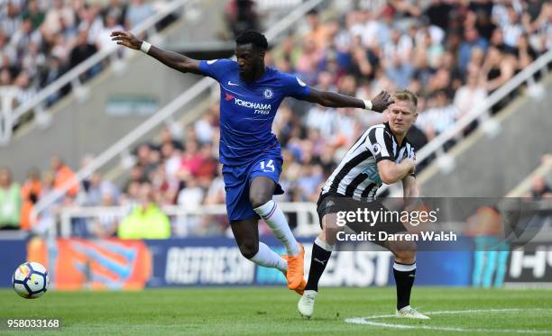 Tiemoue Bakayoko of Chelsea battles for possession with Matt Ritchie of Newcastle United during the Premier League match between Newcastle United and...