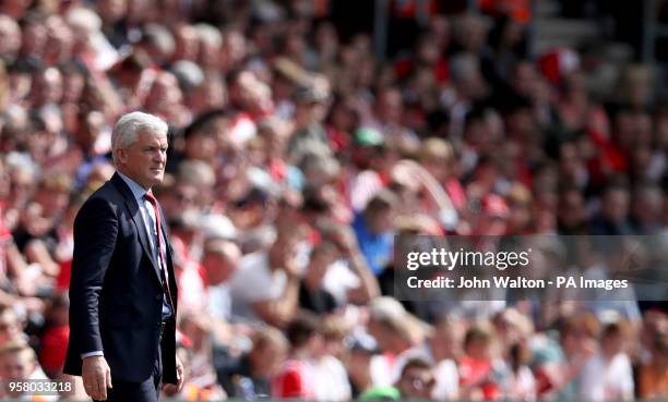 Southampton manager Mark Hughes on the touchline during the Premier League match at St Mary's Stadium, Southampton.