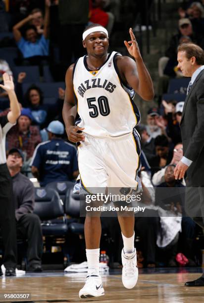 Zach Randolph of the Memphis Grizzlies smiles after hitting a three point basket against the Minnesota Timberwolves on January 15, 2010 at FedExForum...