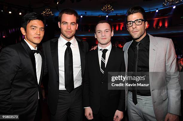 Actors John Cho, Chris Pine, Anton Yelchin and Zachary Quinto during the 15th annual Critics' Choice Movie Awards held at the Hollywood Palladium on...