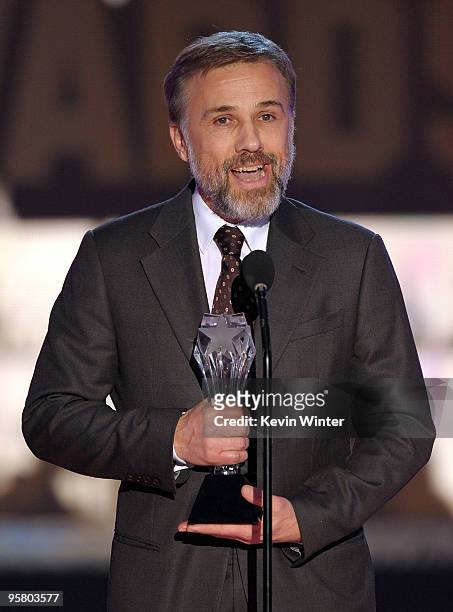 Actor Christoph Waltz accepts the Best Supporting Actor award for "Inglourious Basterds" onstage during the 15th annual Critics' Choice Movie Awards...