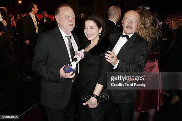 Director Joseph Vilsmaier and actress Hannelore Elsner and director Volker Schloendorff attend the afterparty of the Bavarian Movie Award at...