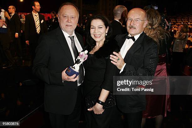 Director Joseph Vilsmaier and actress Hannelore Elsner and director Volker Schloendorff attend the afterparty of the Bavarian Movie Award at...