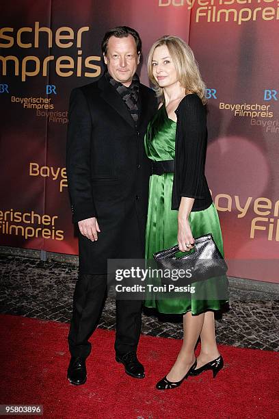 Actor Matthias Brandt and guest attend the Bavarian Movie Award at Prinzregententheater on January 15, 2010 in Munich, Germany.