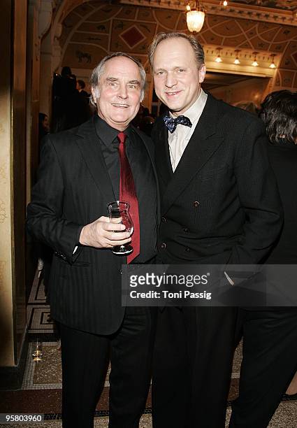 Director Michael Verhoeven and actor Ulrich Tukur attend the afterparty of the Bavarian Movie Award at Prinzregententheater on January 15, 2010 in...