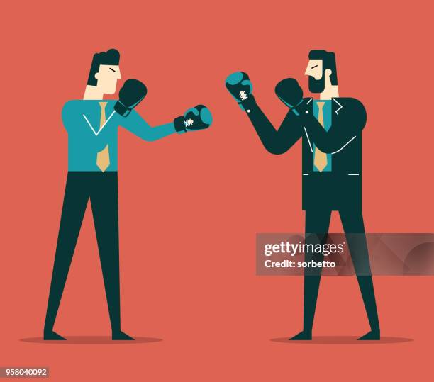 business people competition - businessmen - fighting stance stock illustrations