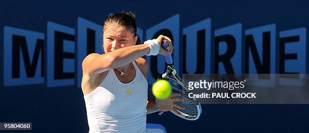 Dinara Safina of Russia keeps returns during a hot practice session in the lead-up to the Australian Open tennis tournament in Melbourne on January...