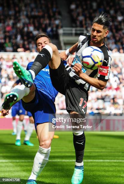 Ayoze Perez of Newcastle United controls the ball during the Premier League Match between Newcastle United and Chelsea at St.James' Park on May 13 in...