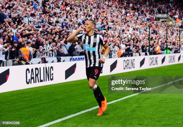 Dwight Gale of Newcastle United celebrates after scoring the opening goal during the Premier League Match between Newcastle United and Chelsea at...