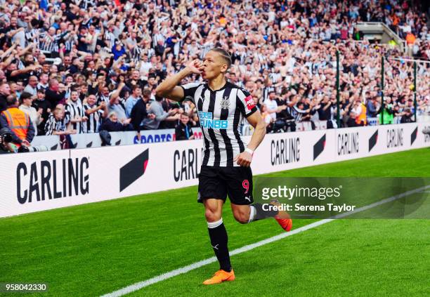 Dwight Gale of Newcastle United celebrates after scoring the opening goal during the Premier League Match between Newcastle United and Chelsea at...