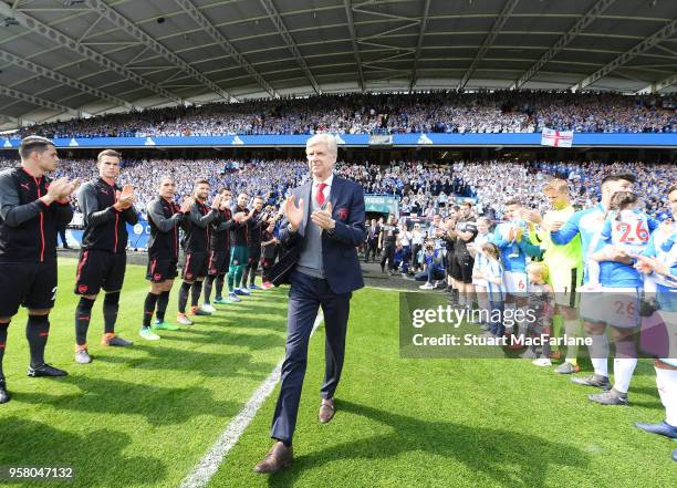 Arsene Wenger walks out for his last game as Arsenal manager the Premier League match between Huddersfield Town and Arsenal at John Smith's Stadium...