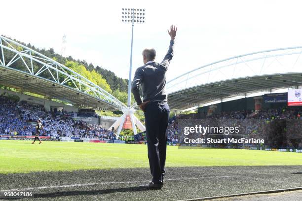 Arsenal manager Arsene Wenger during the Premier League match between Huddersfield Town and Arsenal at John Smith's Stadium on May 13, 2018 in...