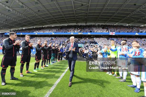 Arsene Wenger walks out for his last game as Arsenal manager the Premier League match between Huddersfield Town and Arsenal at John Smith's Stadium...