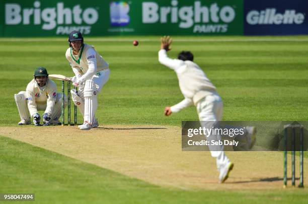 Dublin , Ireland - 13 May 2018; Gary Wilson of Ireland watches a delivery form Shadab Khan of Pakistan during day three of the International Cricket...