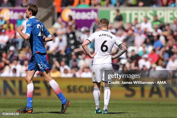 Dejected Alfie Mawson of Swansea City after Peter Crouch of Stoke City scores a goal to make it 1-2 during the Premier League match between Swansea...