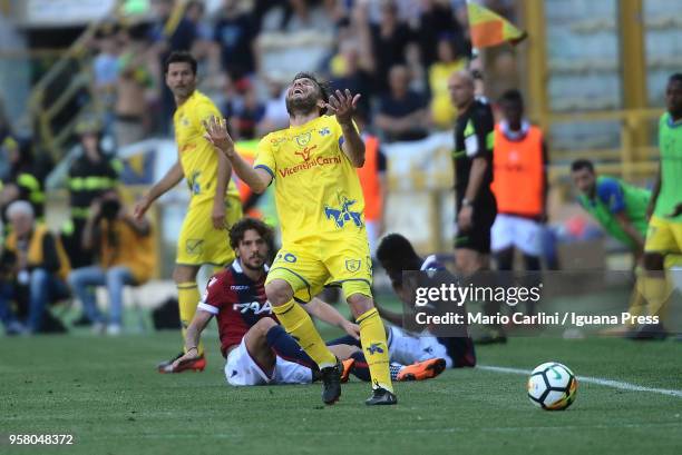 Perparim Hetemaj of AC Chievo Verona reacts during the serie A match between Bologna FC and AC Chievo Verona at Stadio Renato Dall'Ara on May 13,...