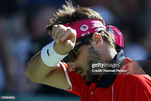 Arnaud Clement of France during his final match against John Isner of USA on day six of the Heineken Open at the ASB Tennis Centre on January 16,...