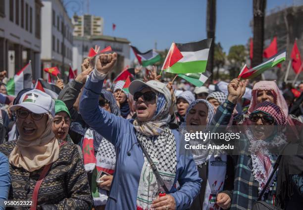 Group of people gather during a demonstration in support of the "Great March of Return", which was organized to mark the 42nd anniversary of the Land...