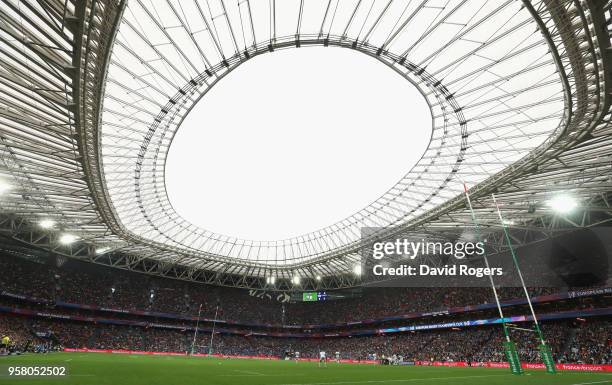 General view during the European Rugby Champions Cup Final match between Leinster Rugby and Racing 92 at San Mames Stadium on May 12, 2018 in Bilbao,...