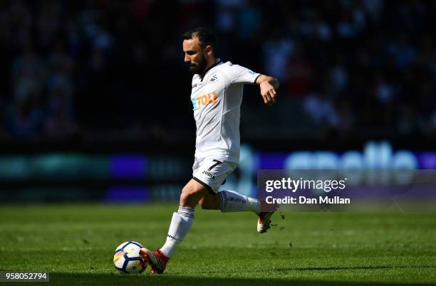 Leon Britton of Swansea City in action during the Premier League match between Swansea City and Stoke City at Liberty Stadium on May 13, 2018 in...