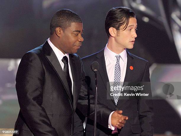 Actors Tracy Morgan and Joseph Gordon-Levitt present the Best Action Movie award onstage during the 15th annual Critics' Choice Movie Awards held at...