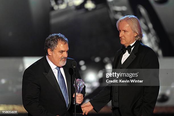 Producer Jon Landau and director James Cameron accept the Best Action Movie award for "Avatar" onstage during the 15th annual Critics' Choice Movie...