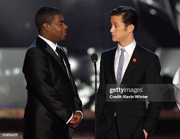 Actors Tracy Morgan and Joseph Gordon-Levitt present the Best Action Movie award onstage during the 15th annual Critics' Choice Movie Awards held at...