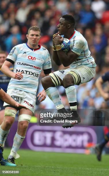 Yannick Nyanga of Racing 92 catches the ball during the European Rugby Champions Cup Final match between Leinster Rugby and Racing 92 at San Mames...