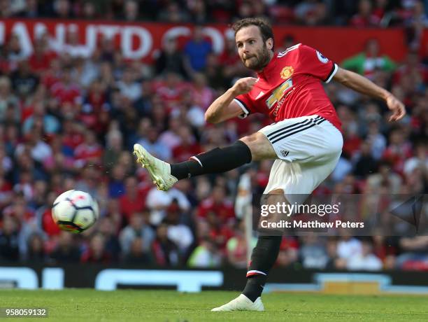 Juan Mata of Manchester United in action during the Premier League match between Manchester United and Watford at Old Trafford on May 13, 2018 in...