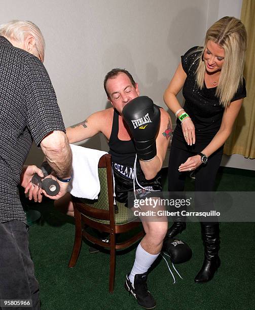 Michael Lohan, Marty Feldman and Kate Major attend Celebrity Boxing 16 at the Philadelphia Airport Ramada on January 15, 2010 in Essington,...