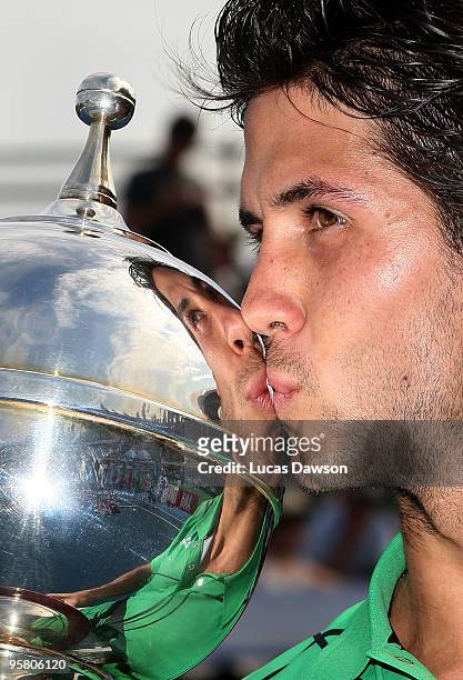 Fernando Verdasco of Spain celebrates after winning the final match against Jo-Wilfried Tsonga of France during day four of the 2010 Kooyong Classic...