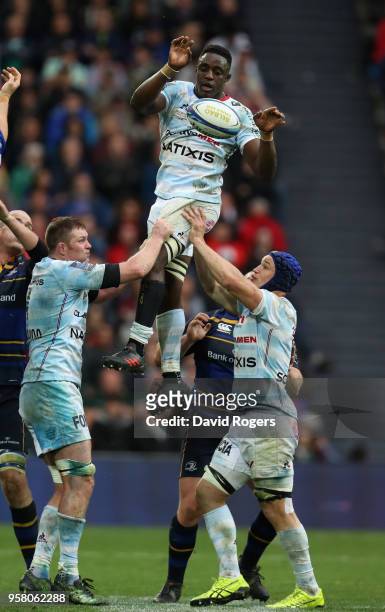 Yannick Nyanga of Racing 92 wins the lineout during the European Rugby Champions Cup Final match between Leinster Rugby and Racing 92 at San Mames...
