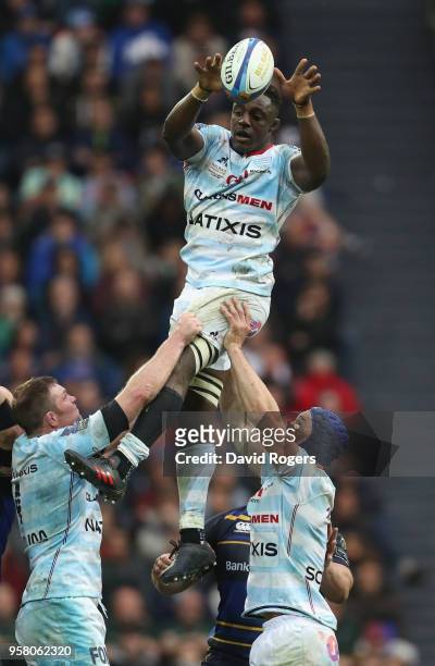 Yannick Nyanga of Racing 92 wins the lineout during the European Rugby Champions Cup Final match between Leinster Rugby and Racing 92 at San Mames...