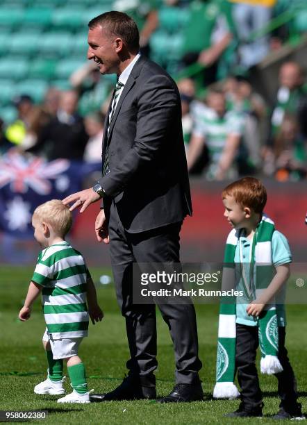 Celtic manager Brendan Rodgers celebrates as Celtic win the Ladbrokes Scottish Premier League during the Scottish Premier League match between Celtic...