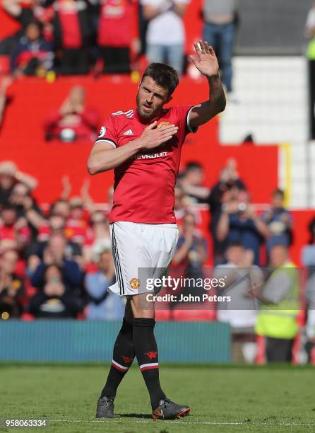 Michael Carrick of Manchester United leaves the pitch during his final match for the club during the Premier League match between Manchester United...